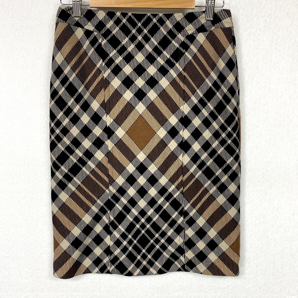 Anne Klein Women 4 Pencil Skirt Black Brown Plaid Dark Academia 90s Y2K Grunge